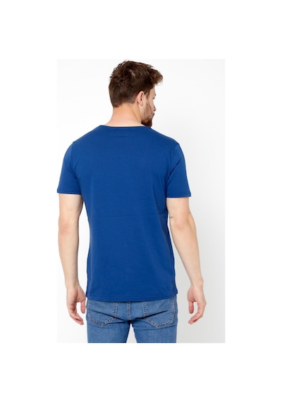 Erkek Indigo %100 Pamuk Basıc Regular Fit Pamuklu Kısa Kollu V Yaka T-shirt İndigo