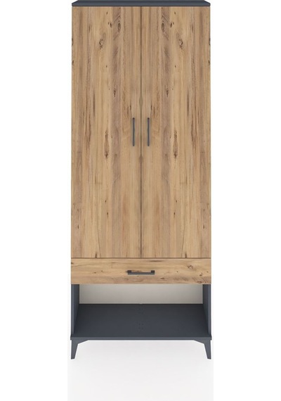 Arges Dolap 4 Raflı Tek Çekmeceli 2 Kapaklı 88x30x221 Antrasit-çam Antrasit