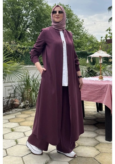 Rabia Şamlı Başak Pantolonlu Takım Bordo Normal