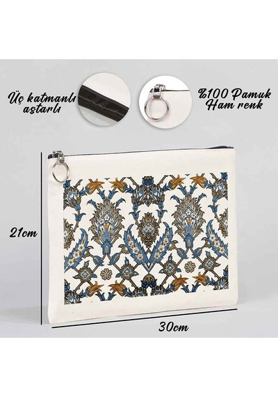 Türk El Sanatları Tablet/portföy Çanta - Astarlı 30x21 Cm Beyaz - No.014 Beyaz - Siyah