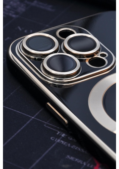 Apple Uyumlu iPhone 14 Pro Magsafe Özellikli Lens Korumalı Lazerli Renkli Kılıf Siyah