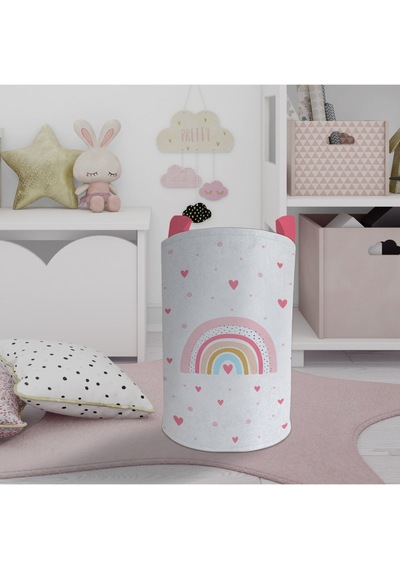 Mekta Home Bebek Ve Çocuk Odası Gökkuşağı Ve Kalp Desenli Oyuncak Sepeti Renkli Çok Renkli