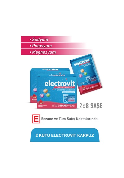 Electrovit Karpuz Sodyum, Potasyum, Magnezyum İçeren Elektrolit Tozu 2x 8 Saşe