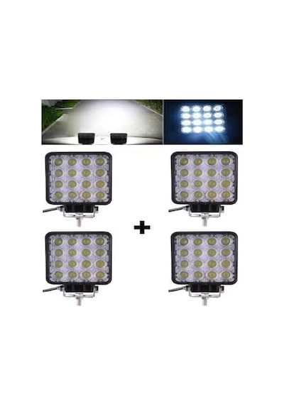 4 Adet Off Road Sis Farı - Lambası 16 Led Kare Çalışma Lambası (495172098)
