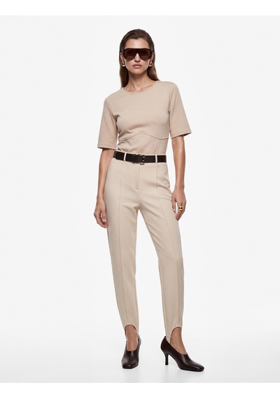 Koton Slim Fit Bisiklet Yaka Kısa Kollu Balenli Korse Detaylı Tişört Bej 7wak50027uk Ekru