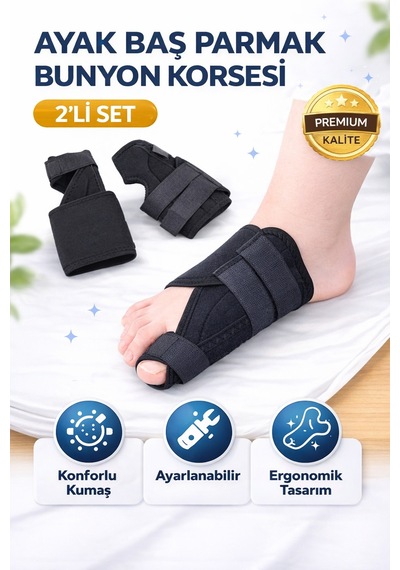 Halluks Valgus Gece Ateli 2'li Set Baş Parmak Destekleyici, Ayarlanabilir & Bunyon Düzeltici
