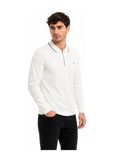 Advante Erkek Mevsimlik Spor Polo Yaka Fermuarlı Sweatshırt Bgl-st05468 Ekru