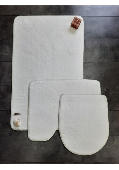 Ultrasoft Düz Krem 3 Lü Banyo Halısı Paspası Seti Kaymaz Tabanlı Krem