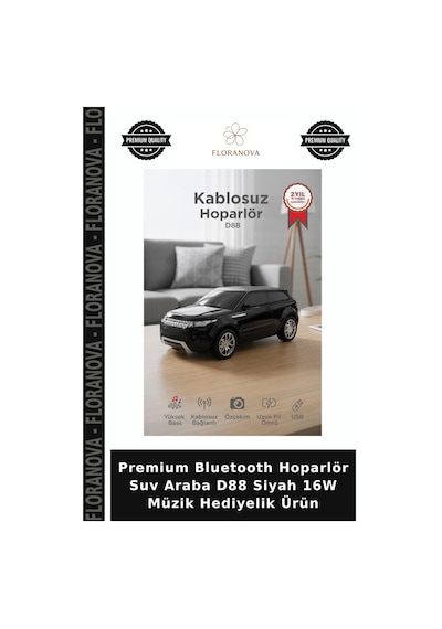 Premium Bluetooth Hoparlör Suv Araba D88 Siyah 16w Müzik Hediyelik Ürün