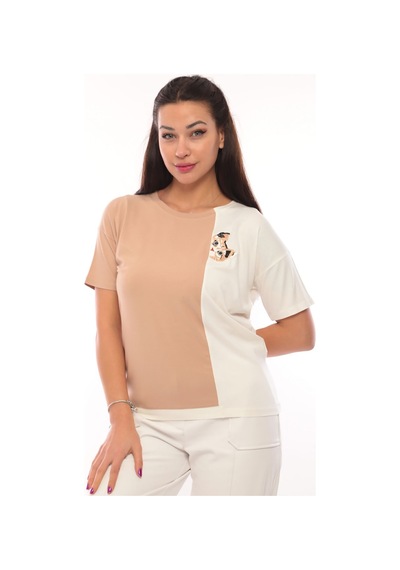 Sistas Kadın Bisiklet Yaka Kısa Kol Bluz 3049 Camel