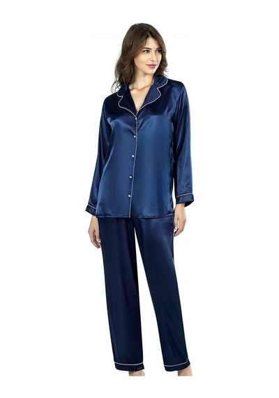 Aria's Closet Arias Closet Lacivert İkili Saten Gecelik Pijama Takımı 7647 Lacivert