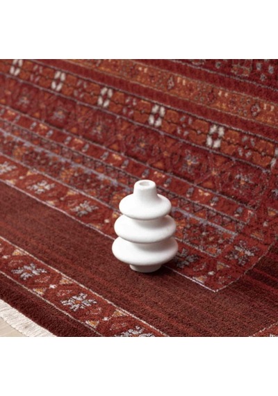 Bordo Kırmızı Etnik Şerit Desenli Modern Halı - Nk0259ba Bordo - Kırmızı