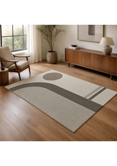 Kartela Halı Japandi Kemer Desenli Halı Açık Gri Kaymaz Taban Makinede Yıkanabilir 160x240 Cm