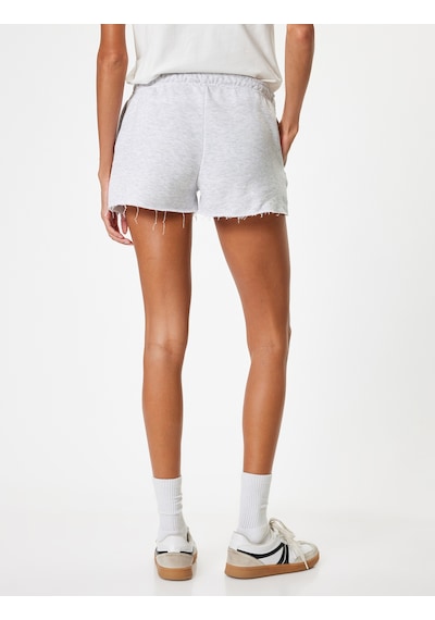 Koton Mini Şort Beli Bağcıklı Slogan İşlemeli Kesik Paça Slim Fit Cep Detaylı Kar Melanj 4sal40181ık Gri Melanj