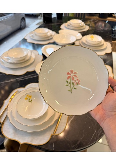 24 Parça 6 Kişilik Porselen Hand Made Yemek Takımı-5322 Beyaz