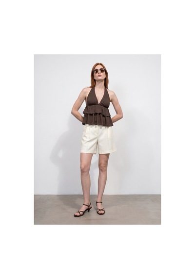 Dilvin 33017 Lyocell Halter Top-koyu Kahve-16461