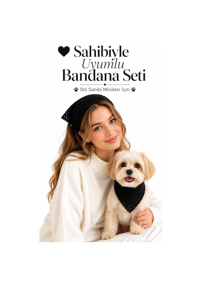 Kadın Ve Köpek Kombin Bandana El Örgüsü Bohem Stil Uyumlu Anne Köpek Bandanası Ayarlanabilir Tasarım Siyah