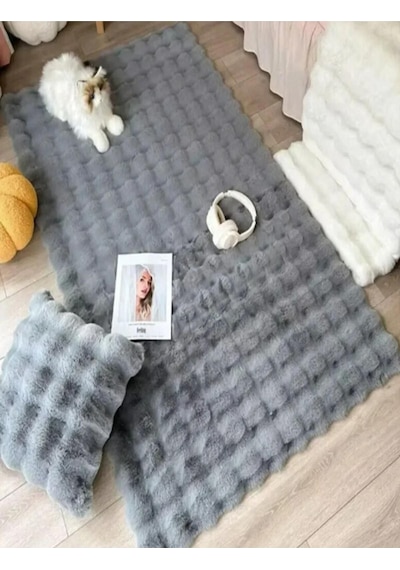 Saraz Halı Puffy Bubble Tavşan Tüyü Kaymaz Makinede Yıkanabilir Salon Koridor Mutfak Halı Antrasit