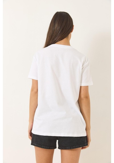 Shade Kadın Aksesuarlı Kısa Kollu Pamuklu T-shirt 60602041 - Beyaz