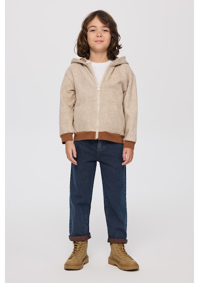 Panço Erkek Çocuk Fermuarlı Bej-melanj Sweatshirt Krem