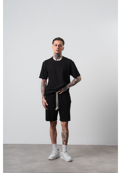 Erkek Pis Dikişli Regular Fit T-shirt Şort Takım Siyah