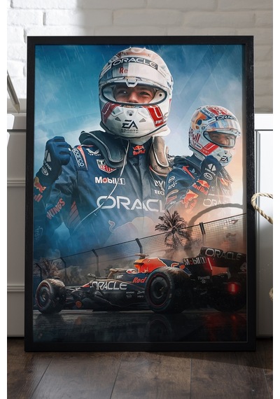 Max Verstappen Formula 1 Siyah Ahşap Çerçeveli Poster, Dekoratif Araba Duvar Tablosu