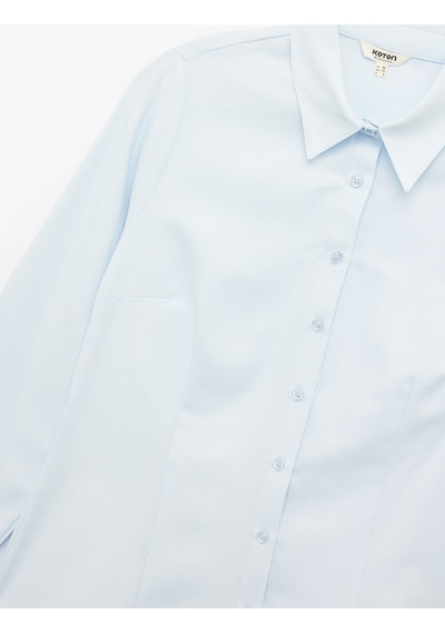 Koton Slim Fit Uzun Kollu Klasik Yaka Poplin Gömlek Açık İndigo 6wak60079uw Açık İndigo