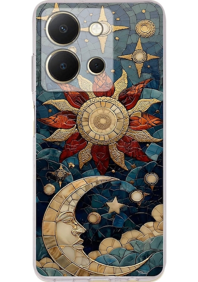 Printify Vivo Y36 İle Uyumlu Vitray Sol Ve Luna Tasarımlı Şeffaf Silikon Kılıf Şeffaf