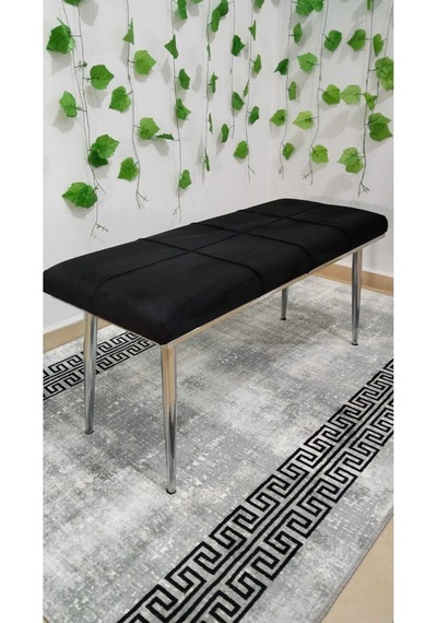 Özcan Metal Metal Ayaklı Krom Siyah Bench Mutfak Salon Antre Yatak Odası Puf Bank Siyah