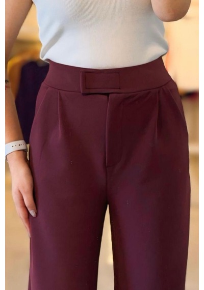 Bb Butik Basic Bordo Cırtlı Palazzo Pantolon 4556 Bordo
