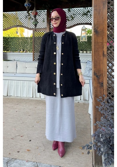 Rabia Şamlı Sedef Angora Triko Hırka Siyah Normal