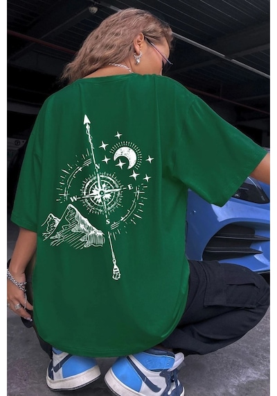 Unisex Pusula Baskılı T-shirt Yeşil