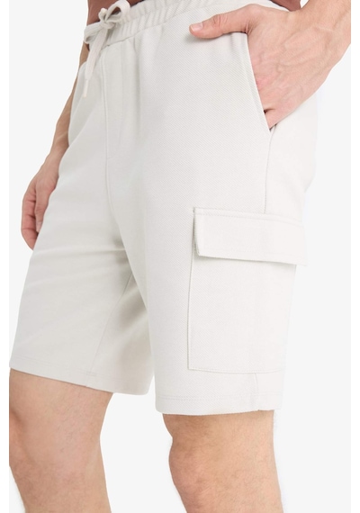 Defacto Regular Fit Dokulu Düz Paça Kargo Cepli Basic Düz Şort B8796AX24SM Bej