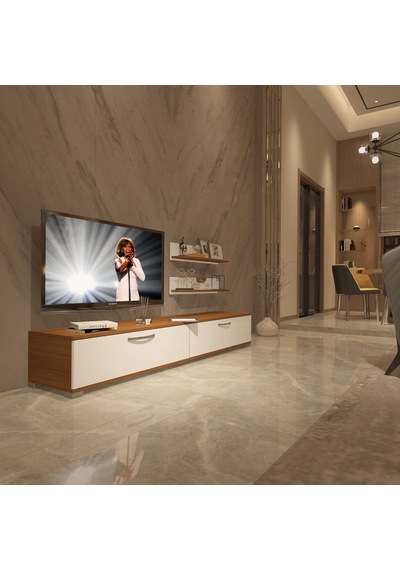 Decoraktiv Eko 4 Slm Std Tv Ünitesi Tv Sehpası - Ceviz Beyaz Ahşap - Beyaz