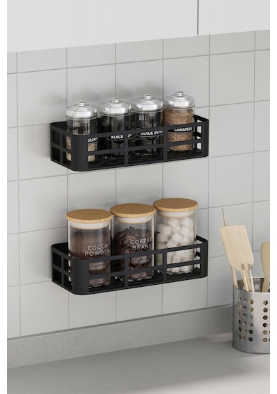 Banyo Duş Rafı 2'li Yapışkanlı Ve Deliksiz Duş Organizer Suya Dayanıklı Siyah Raf Diğer