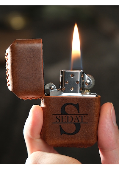 Vagave Taba Renk Hakiki Deri Kılıflı Zippo Benzinli Çakmak