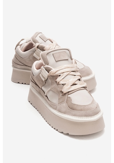 Raven Bej Süet Hakiki Deri Kadın Platform Sneaker Bej