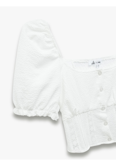 Koton Gipeli Poplin Balon Kol Dantel Detaylı Crop Bluz Ekru 5sal60018ıw Ekru