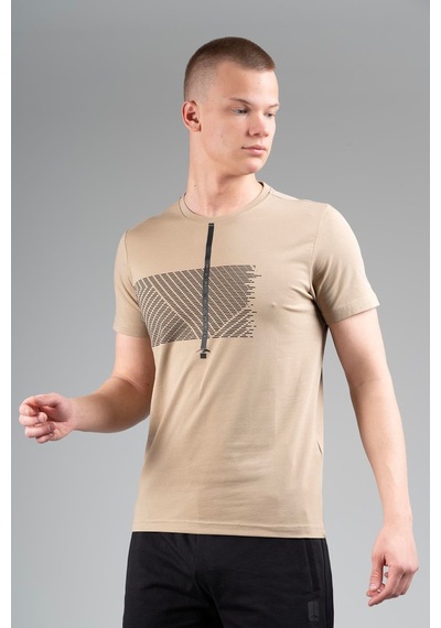Maraton Regular Erkek Bisiklet Yaka Açık Vizon T-shirt Vizon