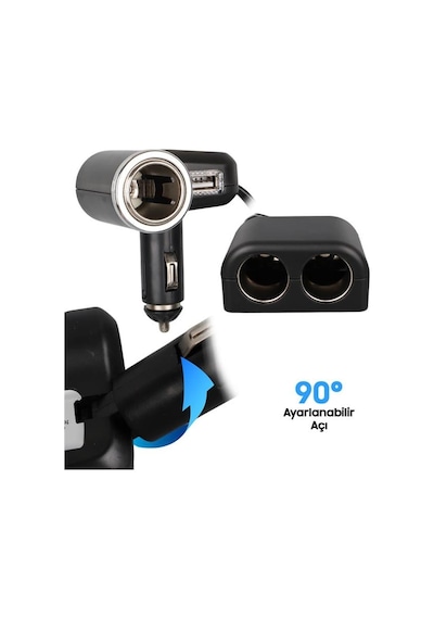 Olesson 1526 12-24v Tek Usb Girişli 120w 80 Cm Kablolu 3'lü Araç Çakmak Çoklayıcı