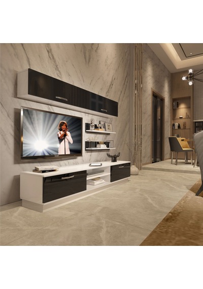 Decoraktiv Eko 5b Mdf Dvd Tv Ünitesi Tv Sehpası - Beyaz Siyah Beyaz - Siyah