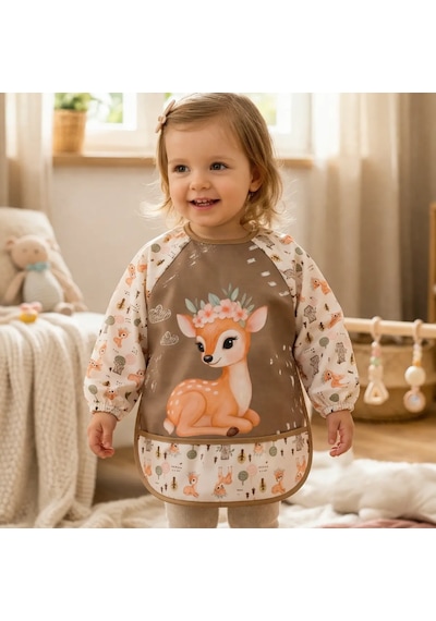 Bebechi Bambino Kids Uzun Kollu Mama Ve Aktivite Önlüğü 6-24 Ay Açık Kahverengi