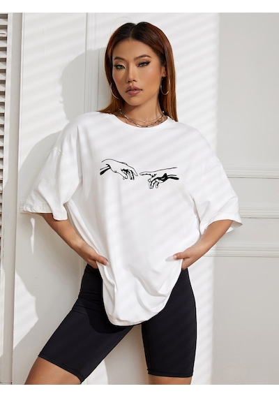 Uyguntarz Unisex Michelangelo Baskılı T-shirt Beyaz