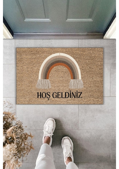 Rugmood Modern Dijital Baskı Paspas - Bohem Hoşgeldiniz Paspas - Kapı Önü Paspası 70x45cm Kahverengi