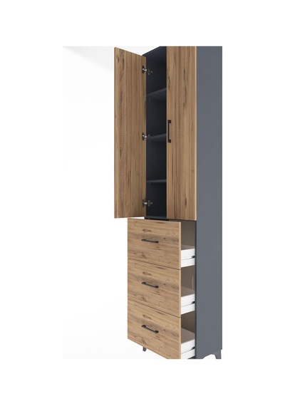 Arges Dolap 4 Raflı 3 Çekmeceli 2 Kapaklı 60x30x243 Antrasit-çam Antrasit