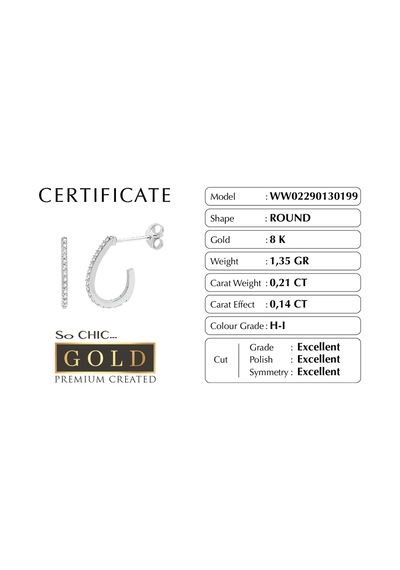 Beyaz Altın Sertifikalı Premium Created Taşlı Halka Küpe Beyaz Altın
