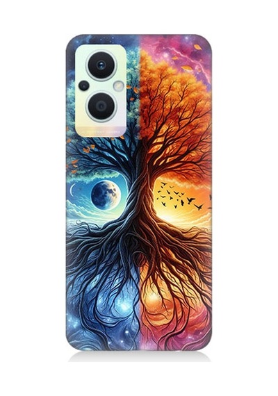 Oppo Reno 7 Lite Uyumlu Hayat Ağacı Ve Gece Gündüz Desenli Silikon Kılıf Çok Renkli