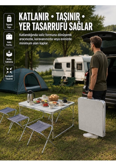 Ayarlanabilir Yükseklikli Kamp Ve Piknik Masası 4 Kişilik Katlanabilir Masa Seti Diğer