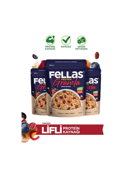 Fellas Protein Granola - Kırmızı Meyveler 270 G 3'lü Paket