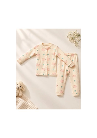 Cerenbebe Kız Çocuk Pijama Takımı Kuzu Desenli Krem Cerenbebe Kız Çocuk Pijama Takımı Kuzu Desenli Krem